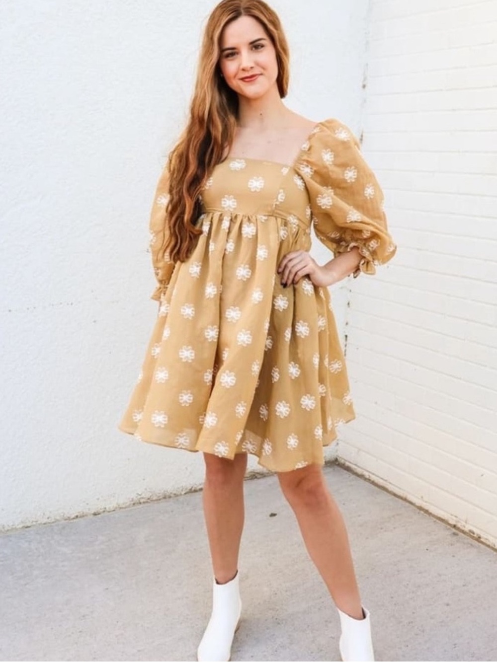 Nwot Morning Lavender Storia Tan Daisy Baby Doll Mini Dress Xs